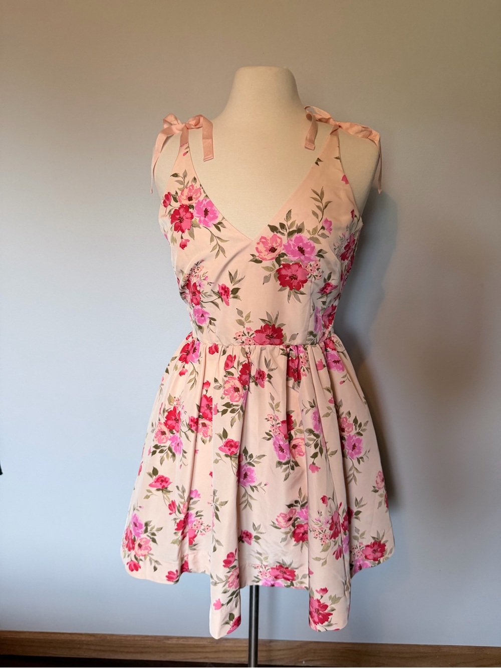 Old Navy Pink Floral Tie-Shoulder Mini Dress